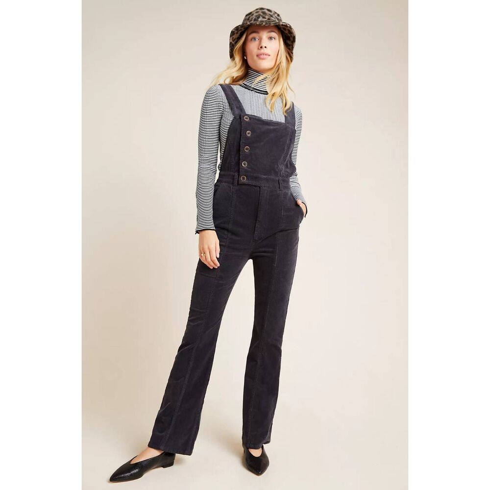 Pilcro Anthropologie Button-Front Corduroy Bib Overalls Jumpsuit Jumper 4 Charco